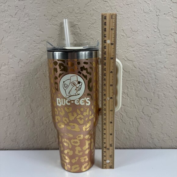 Bucees Yukon Outfitters Buc-ee’s Rose Gold Cheetah 40oz Tumbler Handle Viral EUC - Picture 8 of 8